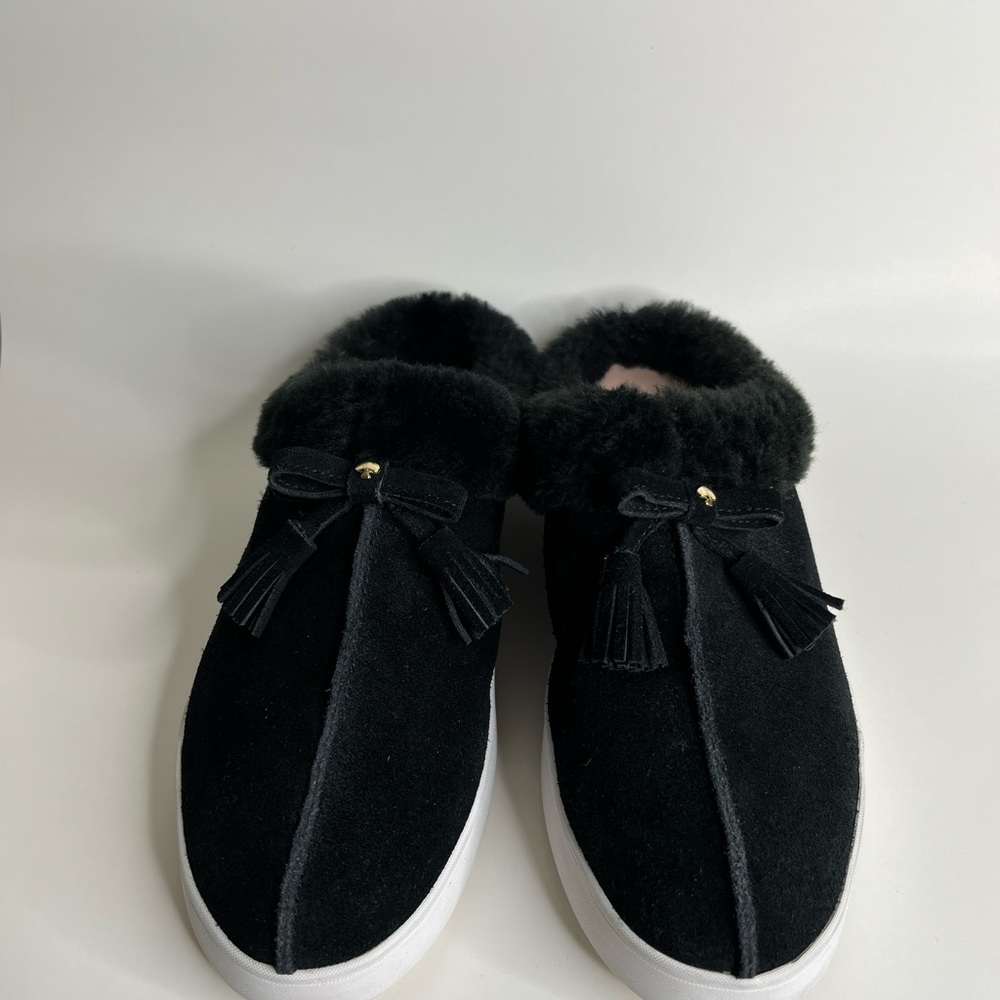 KATE SPADE Black Suede Shearling Slides Sz‎ 10.5 - Picture 2 of 8